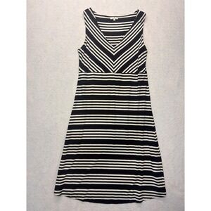 Tom‎ Tailor Modern Midi Dress Nautical Preppy Chevron Stripe - 40 Black White